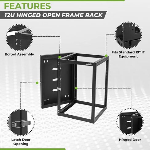 NavePoint 9U Wall Mount Server Rack with Hinged Back, 4-Post 24" Deep, Rear Swing Frame 9U Network Rack Wall Mount for 19 Inch Equipment AV IT Easy Cable Management, Black in Saudi Arabia