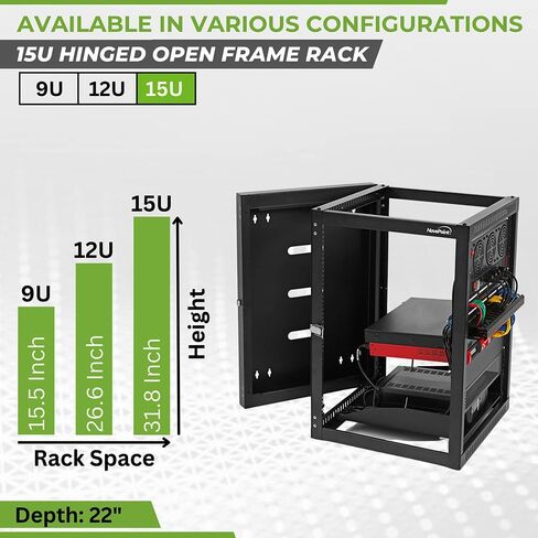 NavePoint 9U Wall Mount Server Rack with Hinged Back, 4-Post 24" Deep, Rear Swing Frame 9U Network Rack Wall Mount for 19 Inch Equipment AV IT Easy Cable Management, Black in Saudi Arabia