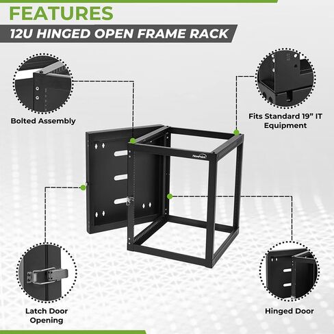 NavePoint 9U Wall Mount Server Rack with Hinged Back, 4-Post 24" Deep, Rear Swing Frame 9U Network Rack Wall Mount for 19 Inch Equipment AV IT Easy Cable Management, Black in Saudi Arabia