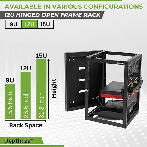 NavePoint 9U Wall Mount Server Rack with Hinged Back, 4-Post 24" Deep, Rear Swing Frame 9U Network Rack Wall Mount for 19 Inch Equipment AV IT Easy Cable Management, Black in Saudi Arabia