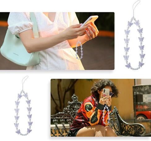 3 PCS Beaded Phone Charm, Stationery Butterflies Decoration Y2K Beaded Strap, Phone Lanyard Wrist Cute Phone Chain Aesthetic Phone Strap Keychain Charm for Women Girl Gifts in Saudi Arabia