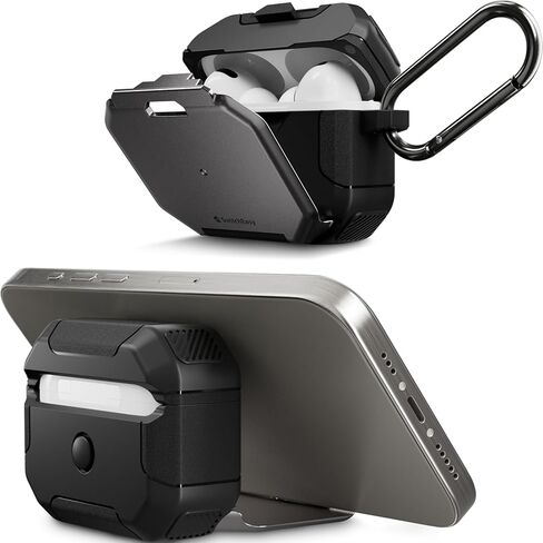 حافظة SwitchEasy Defender+ AirPods Pro للقفل الجيل الثاني والجيل الأول - حافظة شحن لاسلكية مع حامل هاتف، حماية ضد الصدمات لأجهزة Apple AirPods، حافظة AirPod Pro مع قفل - رمادي فلكي in Kuwait