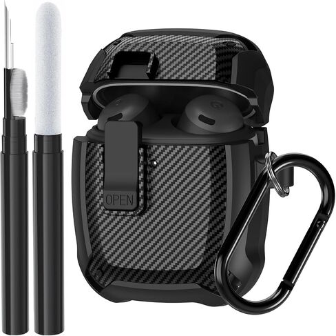 for Google Pixel Buds Pro Case 2022 with Cleaner Kit, Military Hard Shell Protective Armor Cover with Lock & Carabiner for Google Pixel Pro Earbuds, Black in Saudi Arabia