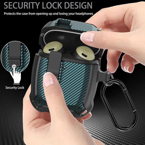 for Google Pixel Buds Pro Case 2022 with Cleaner Kit, Military Hard Shell Protective Armor Cover with Lock & Carabiner for Google Pixel Pro Earbuds, Black in Saudi Arabia