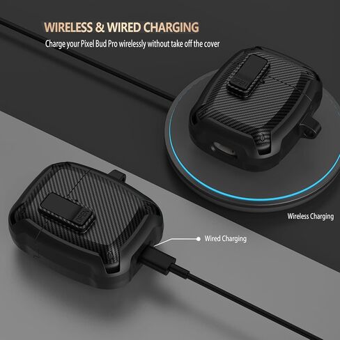 for Google Pixel Buds Pro Case 2022 with Cleaner Kit, Military Hard Shell Protective Armor Cover with Lock & Carabiner for Google Pixel Pro Earbuds, Black in Saudi Arabia