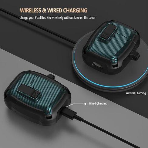 for Google Pixel Buds Pro Case 2022 with Cleaner Kit, Military Hard Shell Protective Armor Cover with Lock & Carabiner for Google Pixel Pro Earbuds, Black in Saudi Arabia