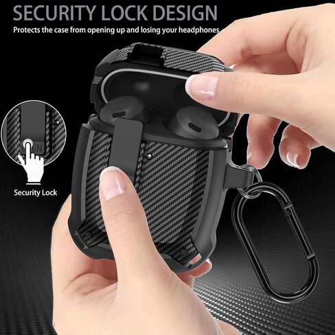 for Google Pixel Buds Pro Case 2022 with Cleaner Kit, Military Hard Shell Protective Armor Cover with Lock & Carabiner for Google Pixel Pro Earbuds, Black in Saudi Arabia