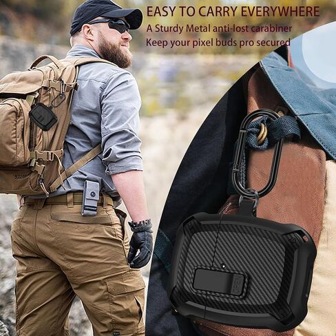 for Google Pixel Buds Pro Case 2022 with Cleaner Kit, Military Hard Shell Protective Armor Cover with Lock & Carabiner for Google Pixel Pro Earbuds, Black in Saudi Arabia