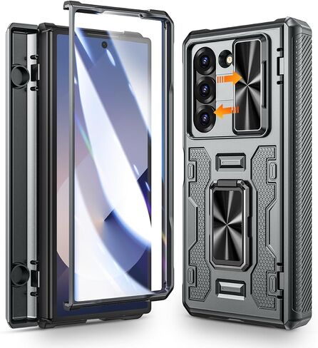 Caka Case for Galaxy Z Fold 6 Case, Full Body PC & TPU Dual Layer Shockproof Case with Ring Stand & Screen Protector & Hinge Protection & Slide Camera Cover for Samsung Galaxy Z Fold 6 Case, Black in Saudi Arabia