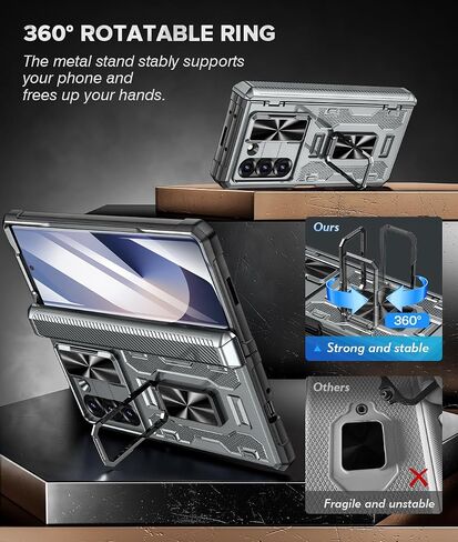 Caka Case for Galaxy Z Fold 6 Case, Full Body PC & TPU Dual Layer Shockproof Case with Ring Stand & Screen Protector & Hinge Protection & Slide Camera Cover for Samsung Galaxy Z Fold 6 Case, Black in Saudi Arabia