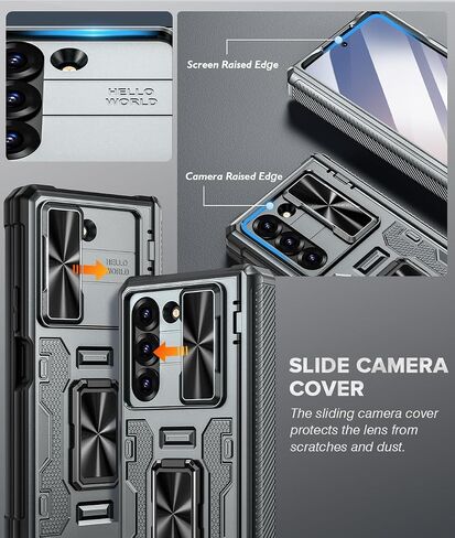Caka Case for Galaxy Z Fold 6 Case, Full Body PC & TPU Dual Layer Shockproof Case with Ring Stand & Screen Protector & Hinge Protection & Slide Camera Cover for Samsung Galaxy Z Fold 6 Case, Black in Saudi Arabia