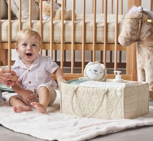 Baby Diaper Caddy Organizer Soft Nursery Storage Basket for Changing Station Girl and Boy - Baby Registry Must Haves Newborn Essentials - Gift for Baby Shower Car Caddy Organizer (Cream) in Saudi Arabia