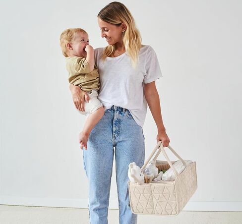 Baby Diaper Caddy Organizer Soft Nursery Storage Basket for Changing Station Girl and Boy - Baby Registry Must Haves Newborn Essentials - Gift for Baby Shower Car Caddy Organizer (Cream) in Saudi Arabia