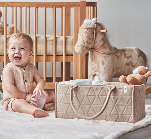 Baby Diaper Caddy Organizer Soft Nursery Storage Basket for Changing Station Girl and Boy - Baby Registry Must Haves Newborn Essentials - Gift for Baby Shower Car Caddy Organizer (Cream) in Saudi Arabia