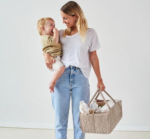 Baby Diaper Caddy Organizer Soft Nursery Storage Basket for Changing Station Girl and Boy - Baby Registry Must Haves Newborn Essentials - Gift for Baby Shower Car Caddy Organizer (Cream) in Saudi Arabia