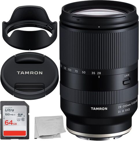 Tamron 28-200mm f/2.8-5.6 Di III RXD Lens for Sony E with Basic Accessory Bundle - Includes: SD Ultra 64GB Memory Card, Manufacturer’s Accessories & Microfiber Cloth, TA28200E128 in Saudi Arabia