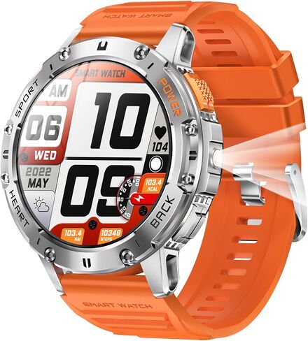 Military Smart Watch for Men (Answer/Make Calls) with LED Flashlight, 1.43" AMOLED HD Tactical Smartwatch, Waterproof Sports Watch Fitness Tracker with Heart Rate Sleep Monitor for iPhone Android in Kuwait