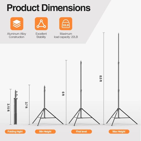 EMART Heavy Duty Light Stand 8.5ft, Spring Cushioned, Aluminum Alloy Construction, Photo Video Studio Tripod with Carrying Bag for Photography Lighting, Parabolic Softbox, Flash (1 Pack) in Saudi Arabia