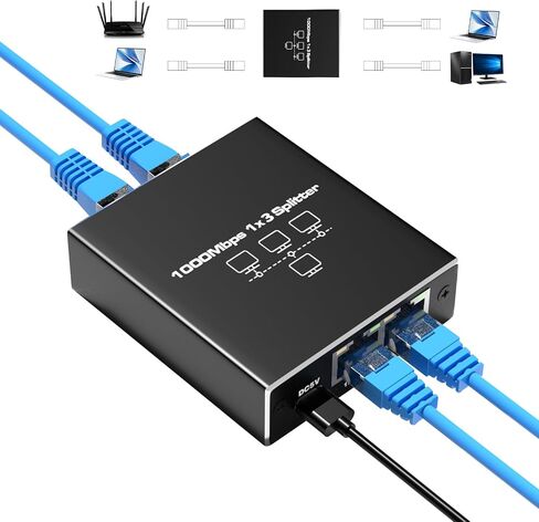 Ethernet Splitter 1 to 2 RJ45 100Mbps Network Adapter, LAN Splitter with USB Power Cable, Internet Splitter for Cat5/5e/6/7/8 Cable, 2 Devices Simultaneously Networking in Saudi Arabia