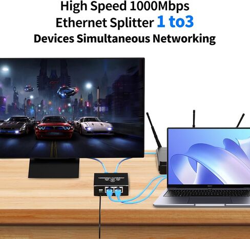 Ethernet Splitter 1 to 2 RJ45 100Mbps Network Adapter, LAN Splitter with USB Power Cable, Internet Splitter for Cat5/5e/6/7/8 Cable, 2 Devices Simultaneously Networking in Saudi Arabia