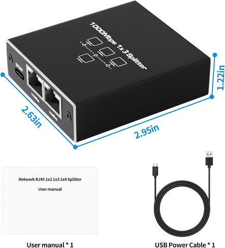 Ethernet Splitter 1 to 2 RJ45 100Mbps Network Adapter, LAN Splitter with USB Power Cable, Internet Splitter for Cat5/5e/6/7/8 Cable, 2 Devices Simultaneously Networking in Saudi Arabia