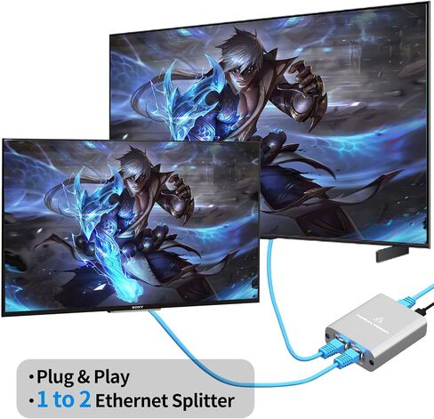Ethernet Splitter 1 to 2 RJ45 100Mbps Network Adapter, LAN Splitter with USB Power Cable, Internet Splitter for Cat5/5e/6/7/8 Cable, 2 Devices Simultaneously Networking in Saudi Arabia