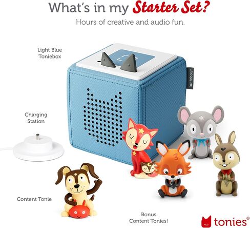 مجموعة مشغل الصوت Toniebox المبتدئة مع أغاني العد، وأغاني وقت النوم، وأغاني الغناء، وأغاني السفر، ووقت اللعب للجرو - استمع وتعلم والعب مع صندوق صغير قابل للاحتضان - أزرق فاتح in Saudi Arabia