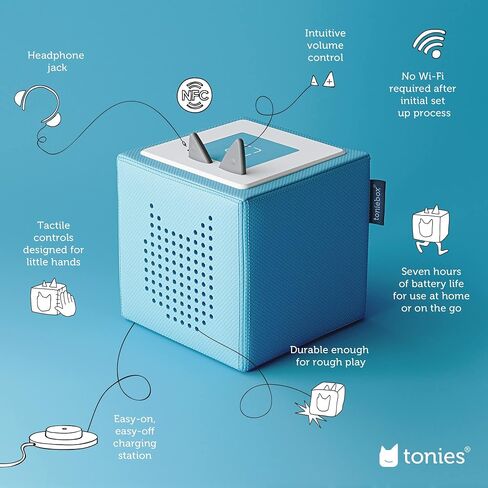 مجموعة مشغل الصوت Toniebox المبتدئة مع أغاني العد، وأغاني وقت النوم، وأغاني الغناء، وأغاني السفر، ووقت اللعب للجرو - استمع وتعلم والعب مع صندوق صغير قابل للاحتضان - أزرق فاتح in Saudi Arabia
