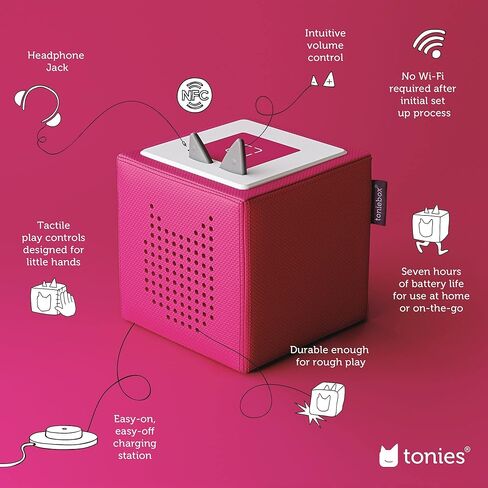 مجموعة مشغل الصوت Toniebox المبتدئة مع أغاني العد، وأغاني وقت النوم، وأغاني الغناء، وأغاني السفر، ووقت اللعب للجرو - استمع وتعلم والعب مع صندوق صغير قابل للاحتضان - أزرق فاتح in Saudi Arabia
