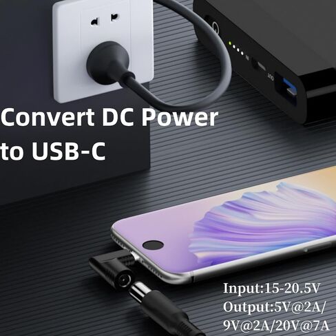 DC 5.5mm x 2.1 mm Input to USB Type C Adapter+DC to USB C Cable, 90 Degree DC Female to USB Type C Male Power Charging Adapter 140W for Laptop, Phone in Kuwait