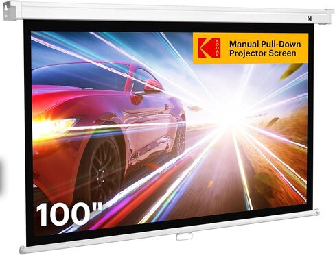شاشة عرض بيضاء قابلة للسحب يدويًا من KODAK مقاس 100 بوصة | مكتب كبير 16:9، شاشة مسرح سينما منزلية مع خيارات تثبيت على الحائط والسقف، قماش غير لامع سهل التنظيف وتصميم معلق قابل للسحب | داخلي. in Saudi Arabia