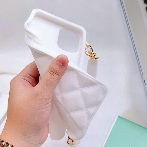 Omio for iPhone 13 Pro Max Handbag Case with Flip Card Holder Wrist Lanyard Strap Soft Silicone Cover for iPhone 13 Pro Max Wallet Case for Women Luxury Stylish Long Pearl Crossbody Chain Case Black in Kuwait