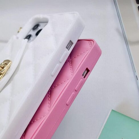 Omio for iPhone 13 Pro Max Handbag Case with Flip Card Holder Wrist Lanyard Strap Soft Silicone Cover for iPhone 13 Pro Max Wallet Case for Women Luxury Stylish Long Pearl Crossbody Chain Case Black in Kuwait