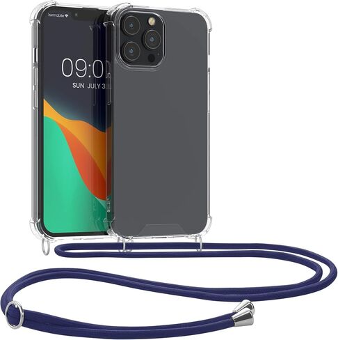 حافظة kwmobile Crossbody متوافقة مع حافظة Apple iPhone 13 Pro Max - غطاء هاتف شفاف من مادة TPU مع حزام حبل - أسود/شفاف in Kuwait