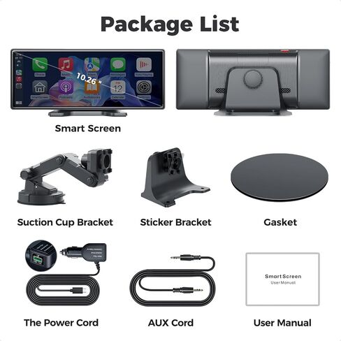 Portable 10.26" Wireless CarPlay & Android Auto Screen for Car - Voice Control, GPS Navigation, Bluetooth,AUX,HD Touchscreen, AirPlay, Car Stereo，Four Sounding Ways in Saudi Arabia