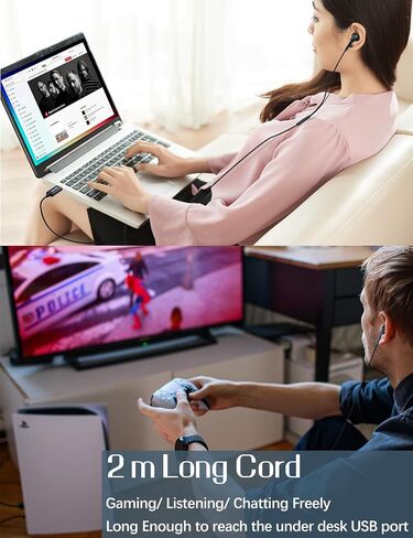 USB Headset with Mic for PC (Upgraded Mic), Lightweight 6.5ft USB Headphone with mic for Laptop PS4 PS5, Wired USB Eearbud with Volume/Aodio Control & Mute for Work Live Broadcast Gaming in Saudi Arabia