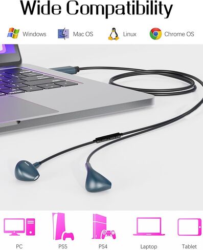 USB Headset with Mic for PC (Upgraded Mic), Lightweight 6.5ft USB Headphone with mic for Laptop PS4 PS5, Wired USB Eearbud with Volume/Aodio Control & Mute for Work Live Broadcast Gaming in Saudi Arabia