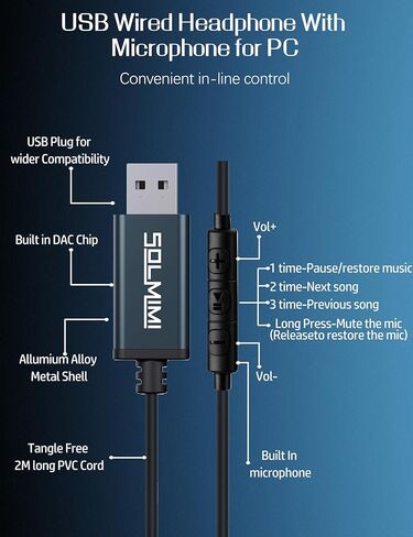 USB Headset with Mic for PC (Upgraded Mic), Lightweight 6.5ft USB Headphone with mic for Laptop PS4 PS5, Wired USB Eearbud with Volume/Aodio Control & Mute for Work Live Broadcast Gaming in Saudi Arabia