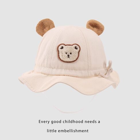SXYPAYXS-Baby Sunhat Cartoon Bear Embroidery Wide Brim Spring Summer Bucket Cap Chin Straps Sunscreen Hats for 0-2 Years Baby in Saudi Arabia