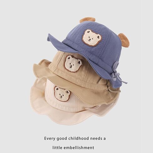 SXYPAYXS-Baby Sunhat Cartoon Bear Embroidery Wide Brim Spring Summer Bucket Cap Chin Straps Sunscreen Hats for 0-2 Years Baby in Saudi Arabia