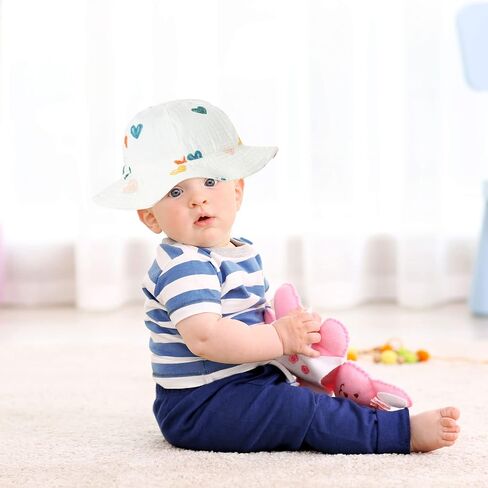 SXYPAYXS-Baby Printed Fisherman's Hat Summer Bucket Hat Sunscreen Baby Wide-Brimmed Sun Hat Cap with Chin Strap in Saudi Arabia