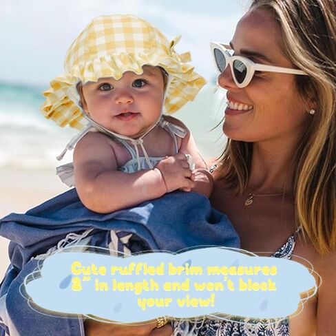 Zando Baby Sun Hat Toddle Cute Ruffle Brim Baby Beach Hat Cotton Checkered Baby Hats UPF 50+ Adjustable Bucket Hat for 0-2T in Saudi Arabia
