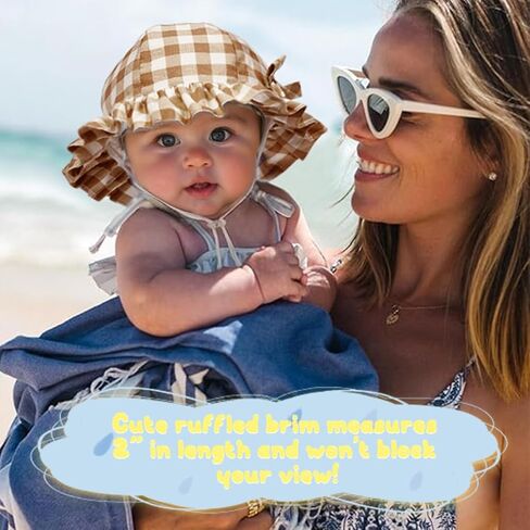 Zando Baby Sun Hat Toddle Cute Ruffle Brim Baby Beach Hat Cotton Checkered Baby Hats UPF 50+ Adjustable Bucket Hat for 0-2T in Saudi Arabia