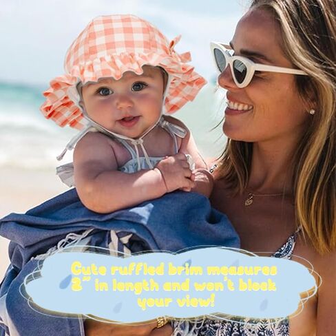 Zando Baby Sun Hat Toddle Cute Ruffle Brim Baby Beach Hat Cotton Checkered Baby Hats UPF 50+ Adjustable Bucket Hat for 0-2T in Saudi Arabia