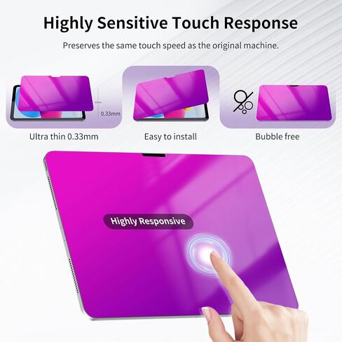Privacy Screen Protector for iPad (2022) 10th Generation 10.9" Gradient Colorful Anti-Spy Tempered Glass Anti-Bluelight 10 th Gen 10.9 inch Face ID Apple Pencil Compatible Full Coverage Purple in Kuwait