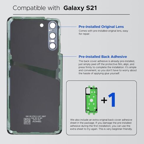 Compatible with Galaxy S21 Back Cover Replacement, S21 SM-G991 Back Glass Door with Pre-installed Camera Lens, Repair Tools & Instruction, Phantom Gray in Saudi Arabia