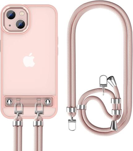 حافظة DOB SECHS iPhone 14 Plus مع حزام، حافظة بحبل طويل لهاتف iPhone 14 Plus مقاس 6.7 بوصة، حافظة هاتف شفافة بحبل، غطاء خلفي صلب من البولي كربونات + حافظة TPU ناعمة للنساء، تدعم الشحن اللاسلكي، وردي in Kuwait