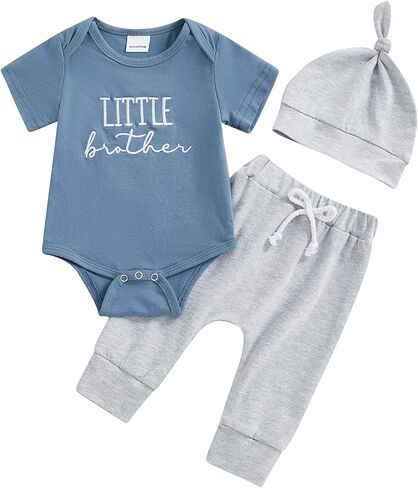 Newborn Baby Boy Summer Outfit Letter Print Short Sleeve Romper With Fish Pants Hat Coming Home Clothes in Saudi Arabia