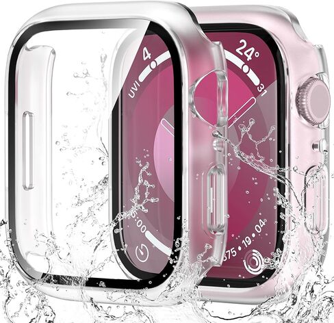 حافظة YMHML مقاومة للماء لساعة Apple Watch Series 9 مقاس 45 مم، واقي شاشة 45 مم، عبوتان 2023 ترقية جديدة لجهاز الكمبيوتر الصلب مع غطاء وجه حساس للمس من الزجاج المقوى فائق الدقة لملحقات iWatch 9/8/7، أسود in Kuwait