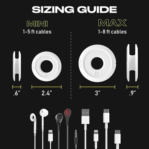 Side Winder Mini and Max Headphone, Earbud and Charging Cable Winder and Organizer Perfect for Wrapping Earbuds and Cords for Travel and Organization 4-Pack (Black, Max) in Kuwait